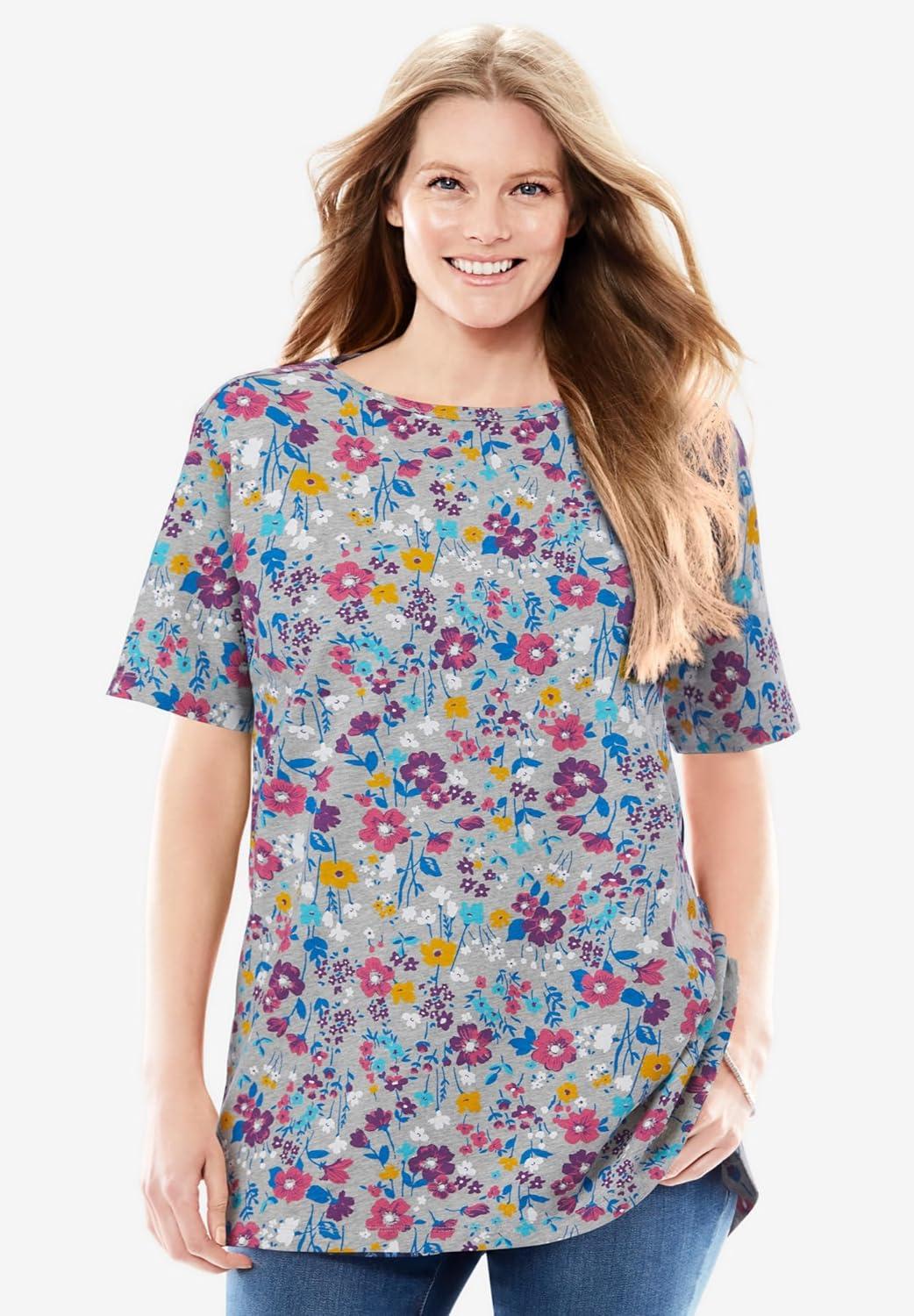 imageWoman Within Plus Size Perfect ShortSleeve Boatneck TunicBlack