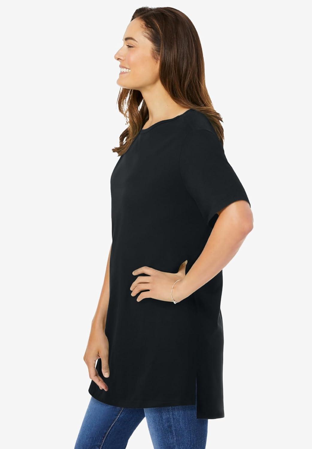 imageWoman Within Plus Size Perfect ShortSleeve Boatneck TunicBlack