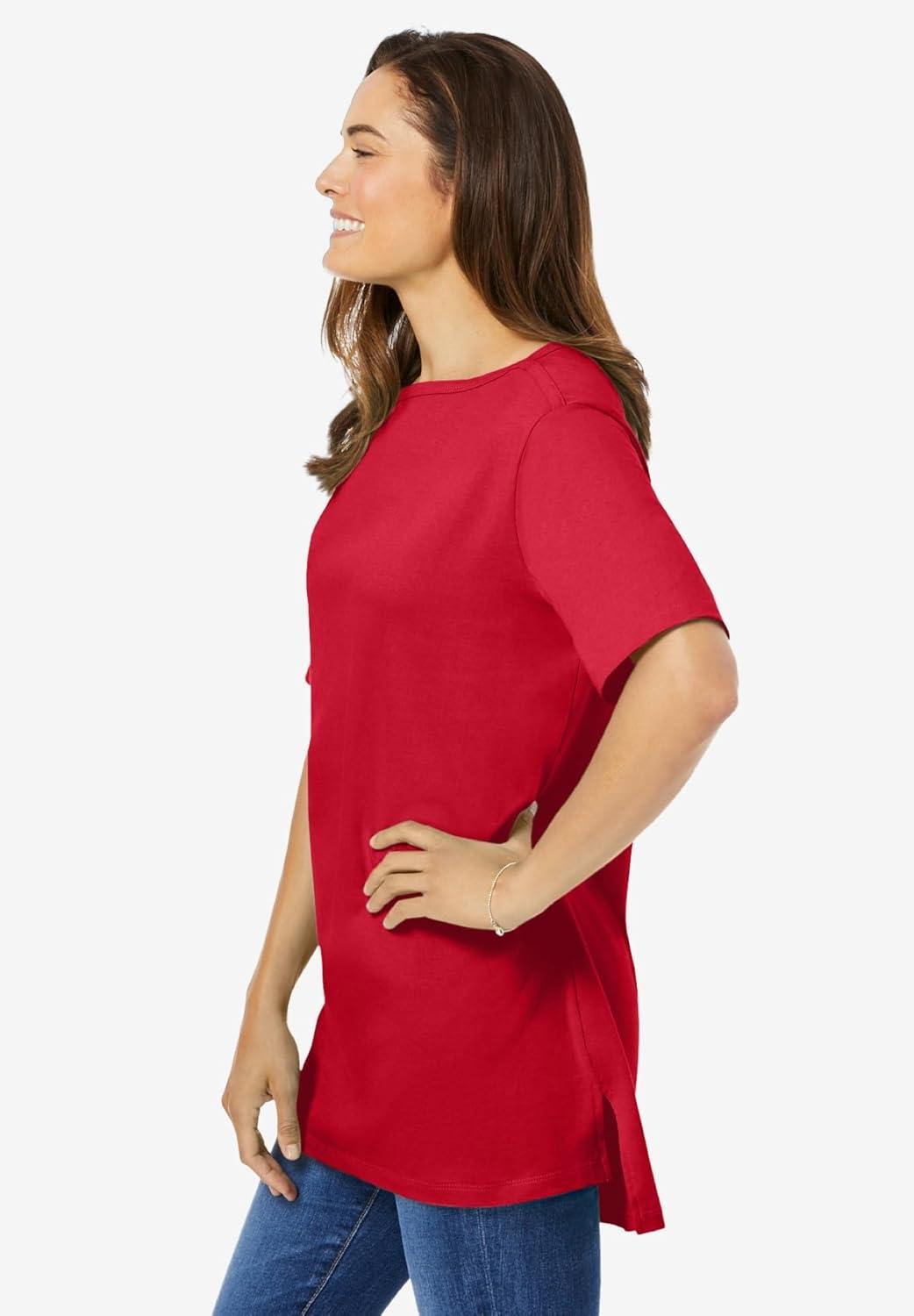 imageWoman Within Plus Size Perfect ShortSleeve Boatneck TunicClassic Red