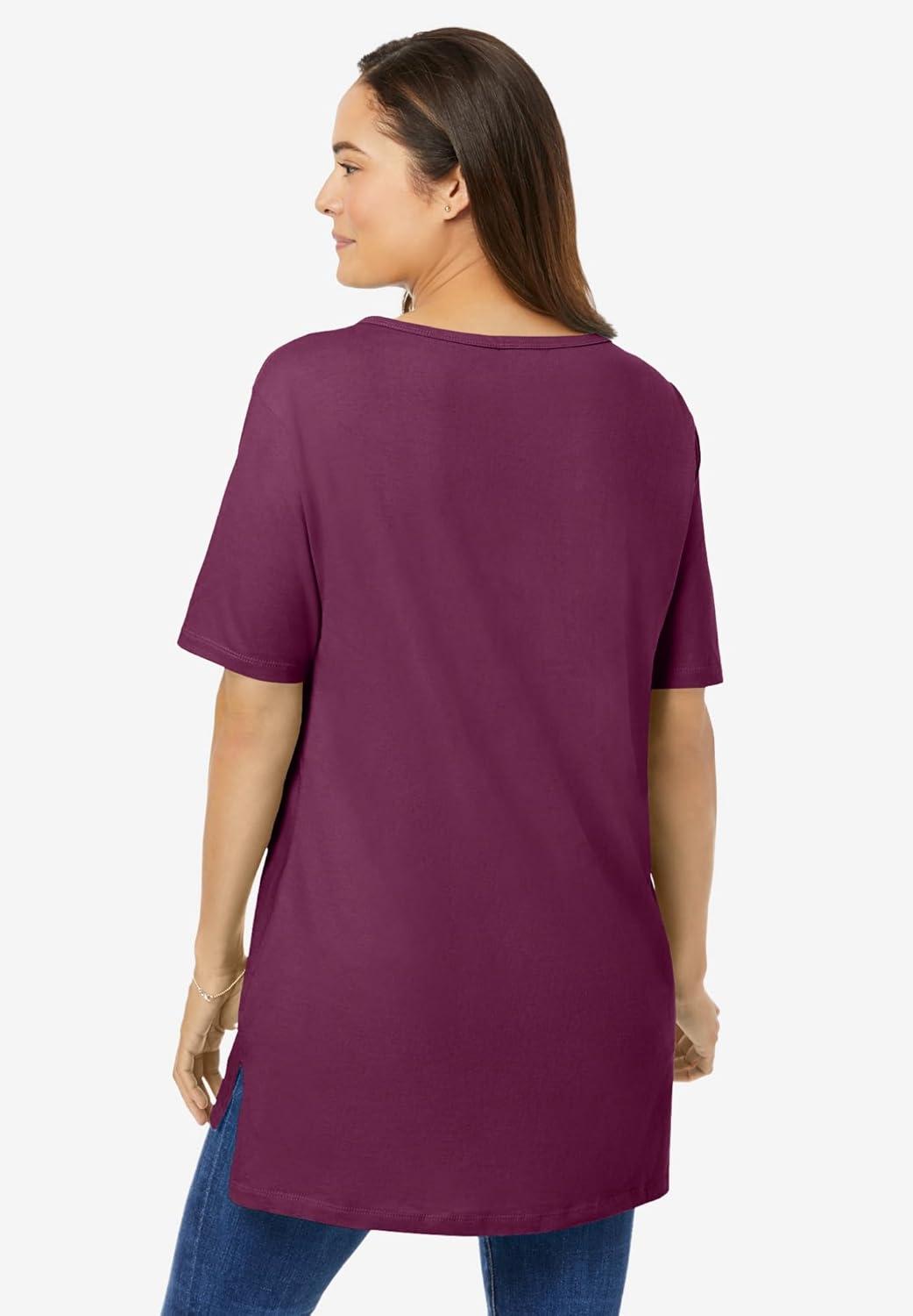 imageWoman Within Plus Size Perfect ShortSleeve Boatneck TunicDeep Claret
