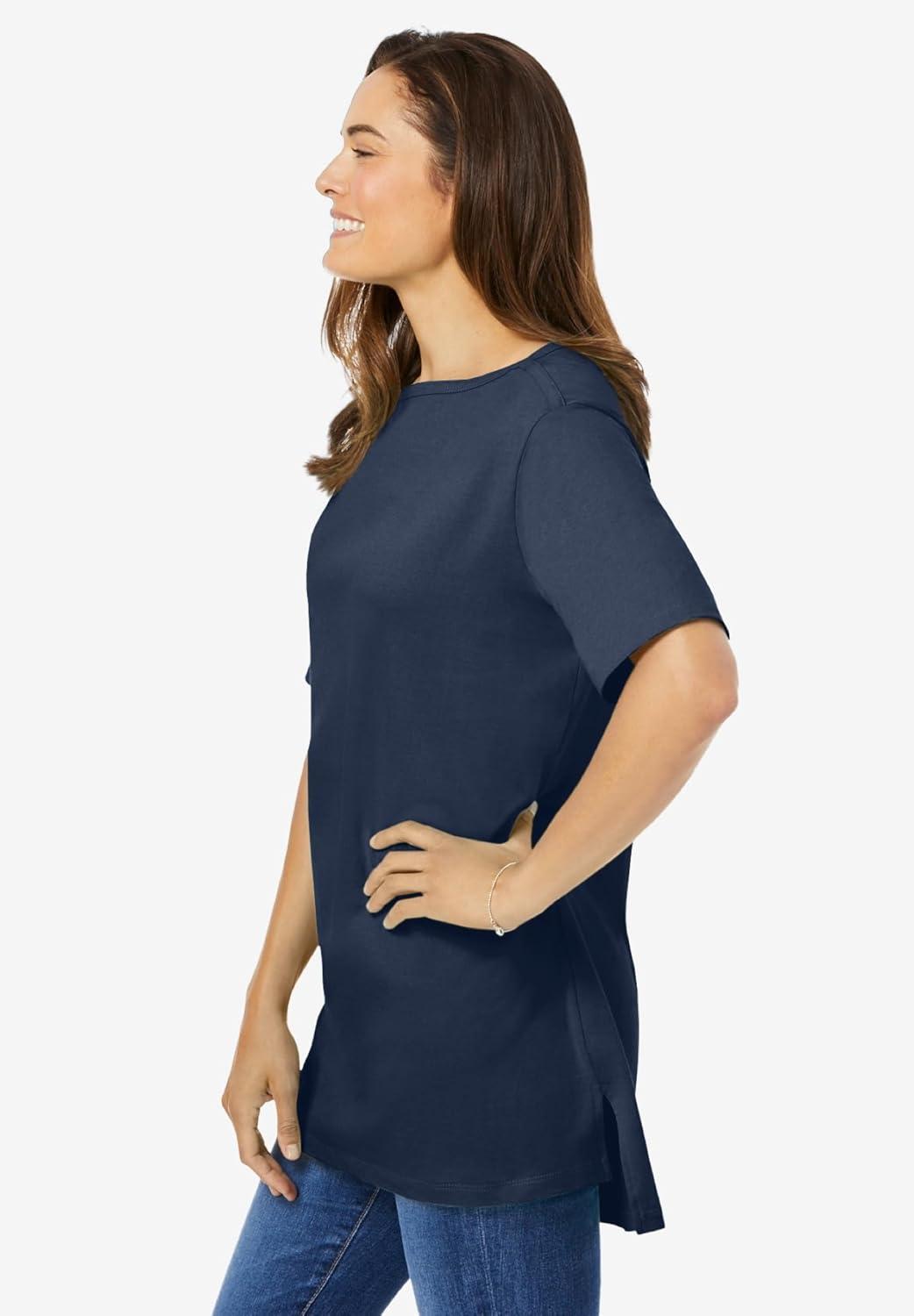 imageWoman Within Plus Size Perfect ShortSleeve Boatneck TunicNavy