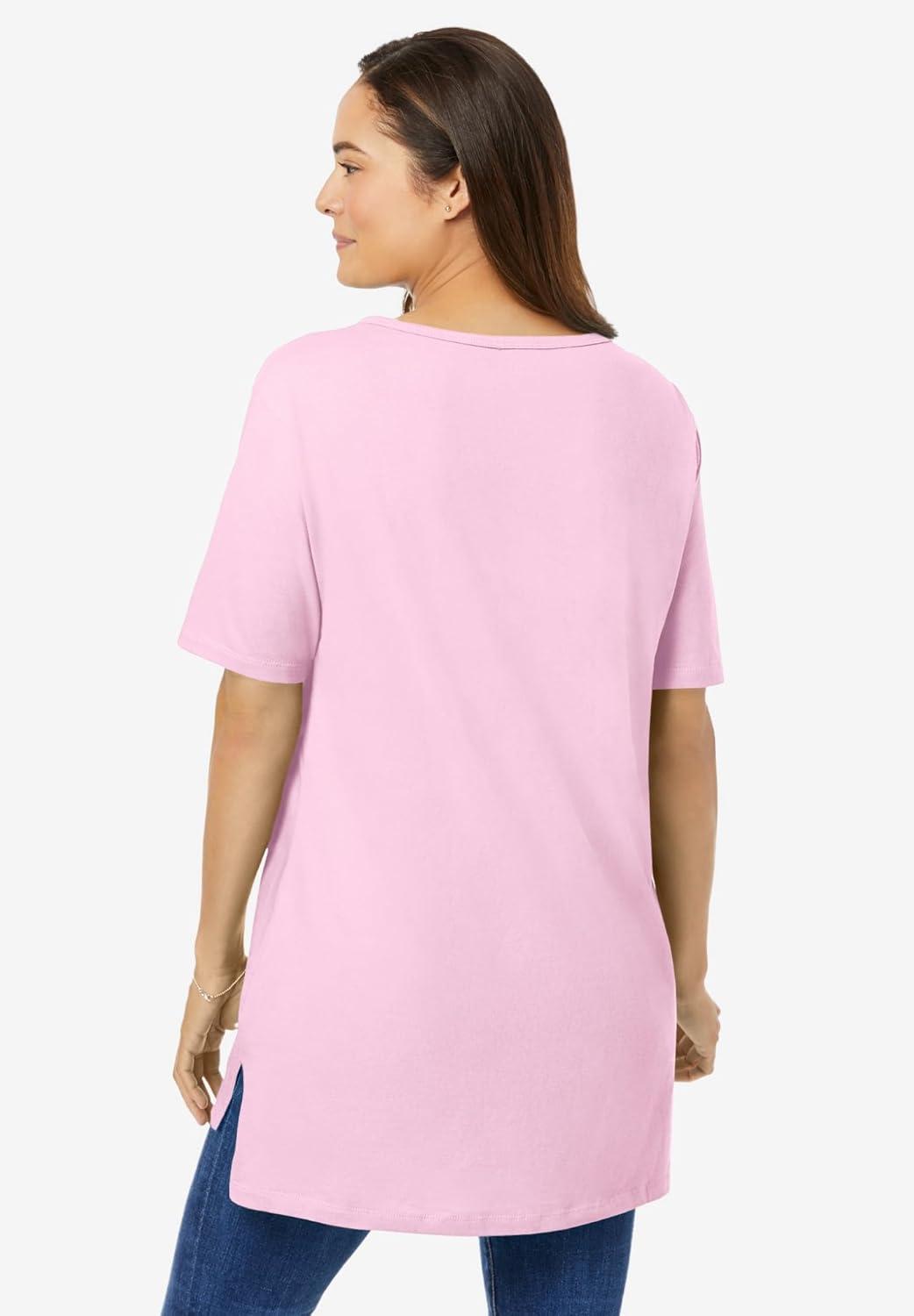 imageWoman Within Plus Size Perfect ShortSleeve Boatneck TunicPink