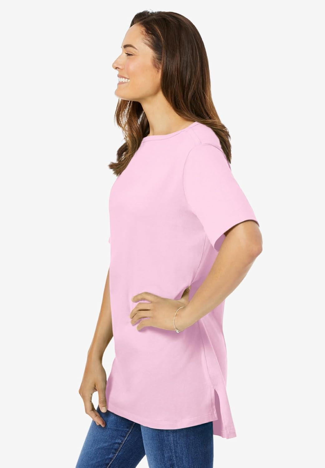 imageWoman Within Plus Size Perfect ShortSleeve Boatneck TunicPink