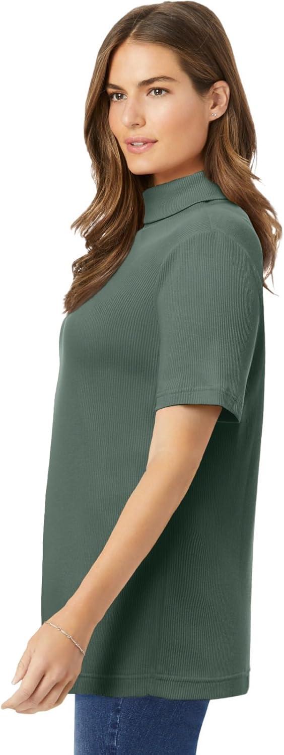 imageWoman Within Plus Size Ribbed Short Sleeve TurtleneckPine