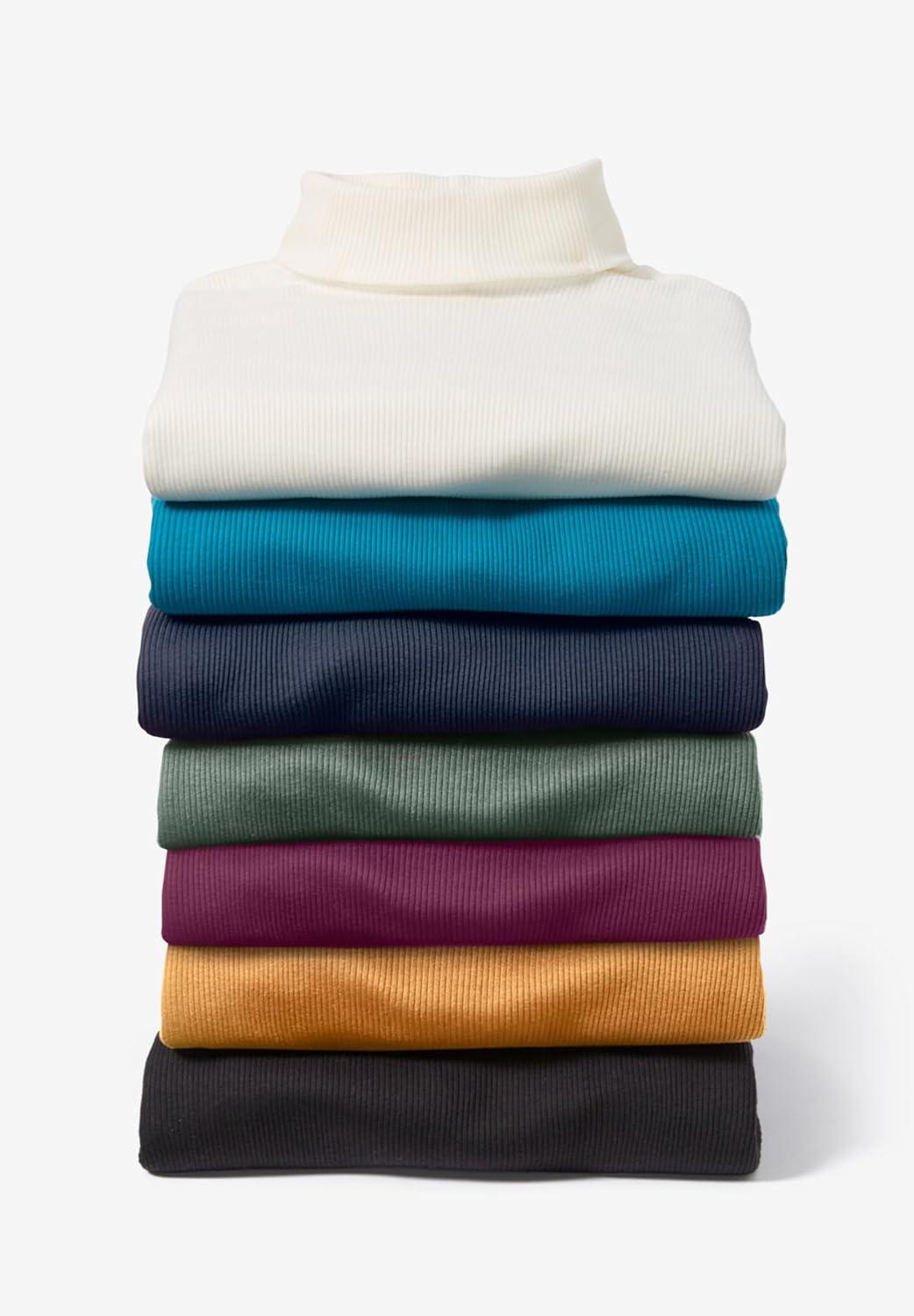 imageWoman Within Plus Size Ribbed Short Sleeve TurtleneckPine