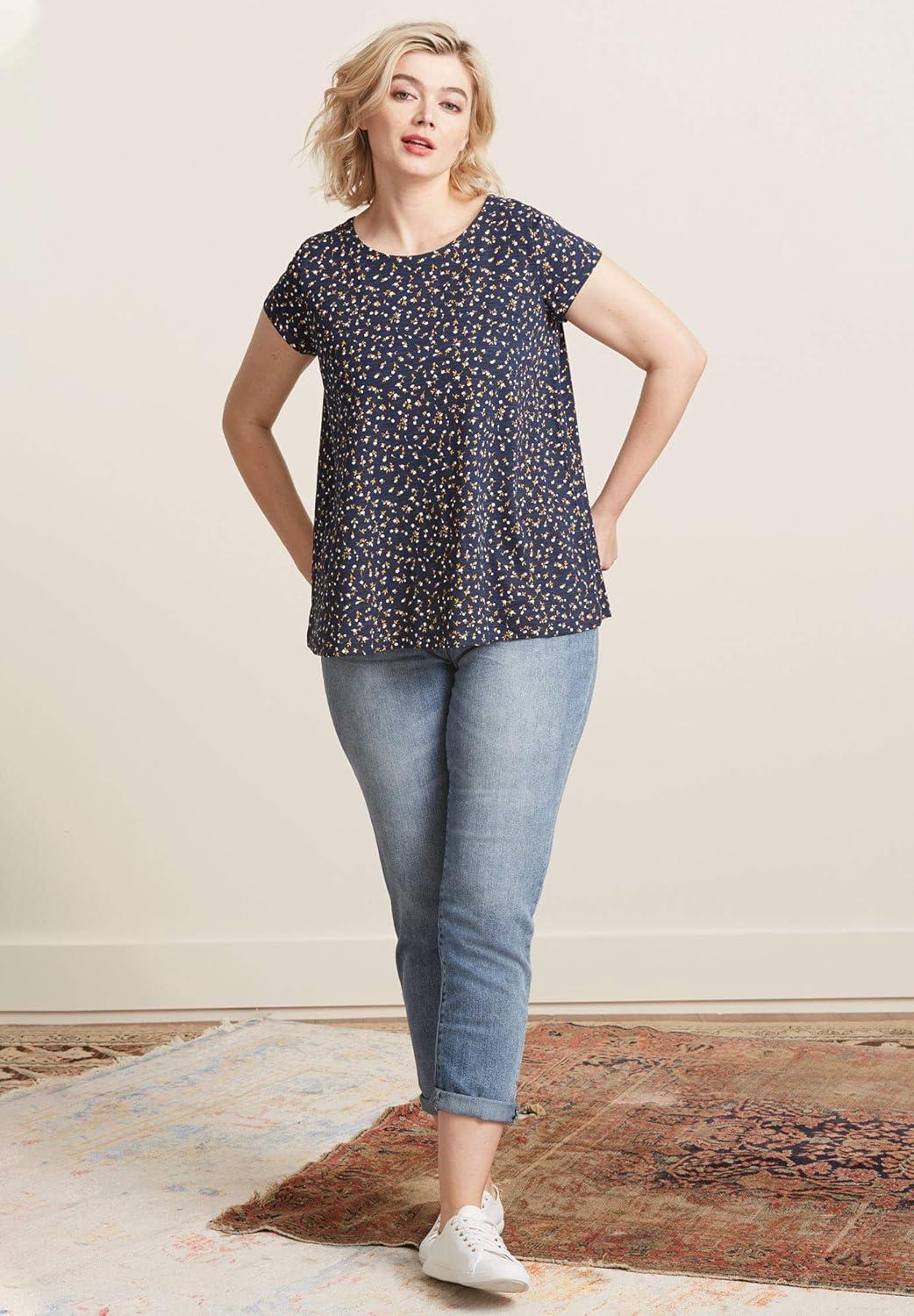 imageellos Plus Size Trapeze Knit TeeBlue Red Ditsy