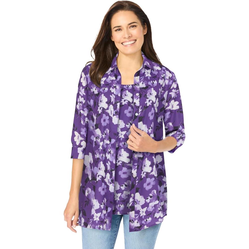 imageWoman Within Plus Size 2Piece Shirt and TankPurple Watercolor Flower