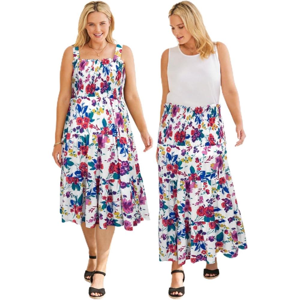 imageWoman Within Plus Size Convertible Dress to SkirtWhite Coral Floral