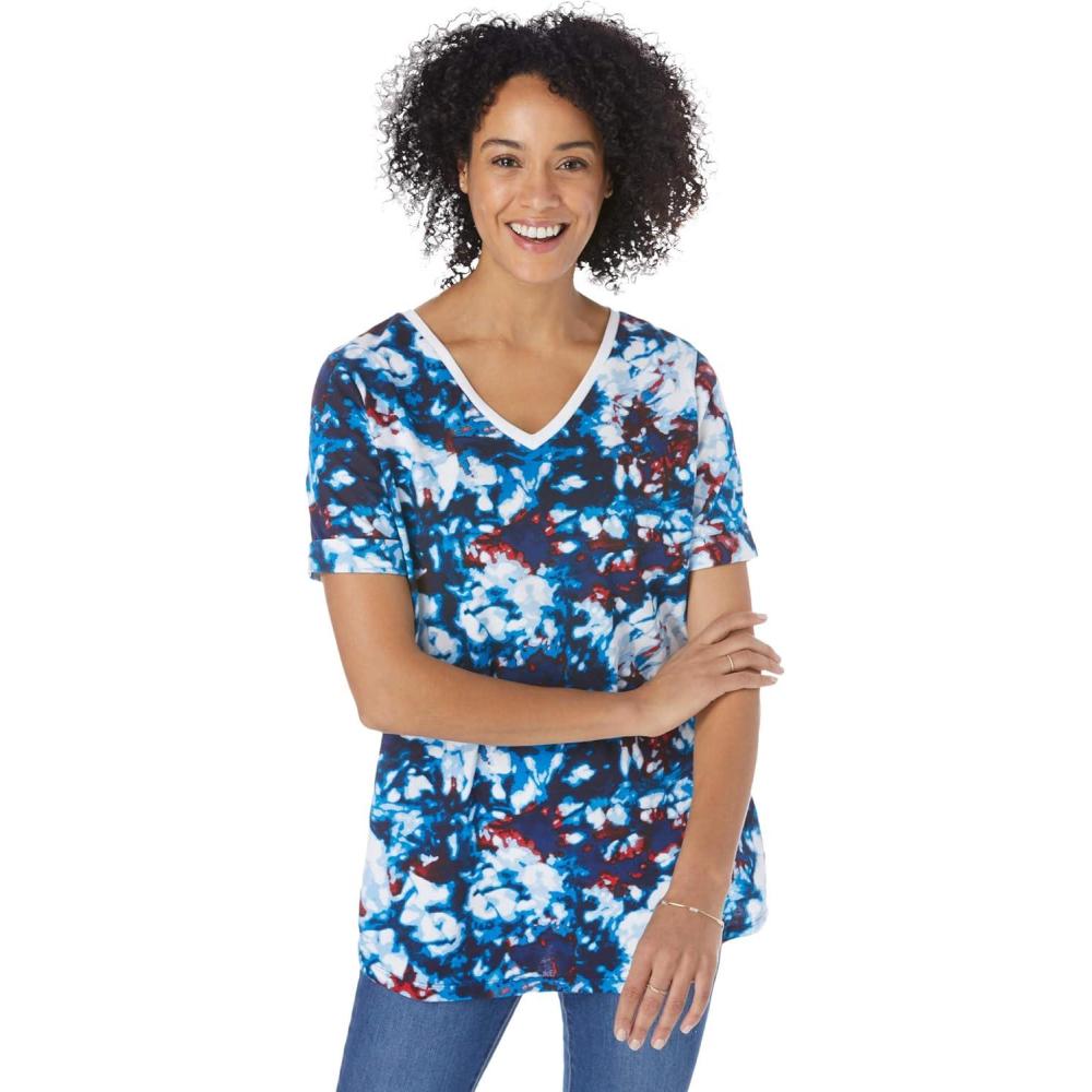 imageWoman Within Plus Size Cuffed Americana Print TeeNavy Tiedye