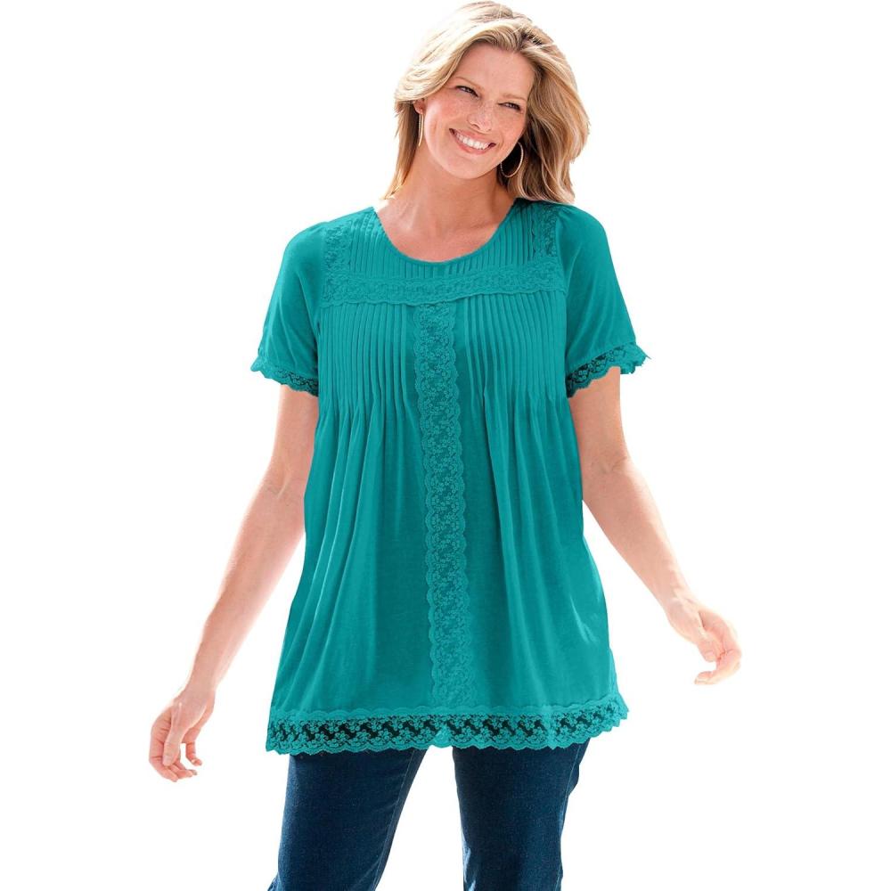 imageWoman Within Plus Size LaceTrim Pintucked TunicWaterfall