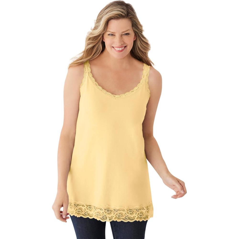 imageWoman Within Plus Size LaceTrim VNeck TankBanana