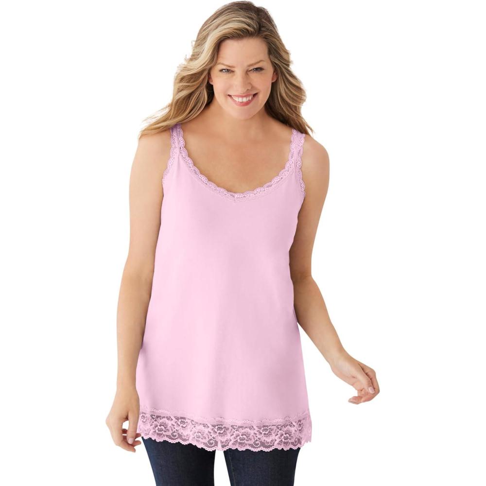 imageWoman Within Plus Size LaceTrim VNeck TankPink