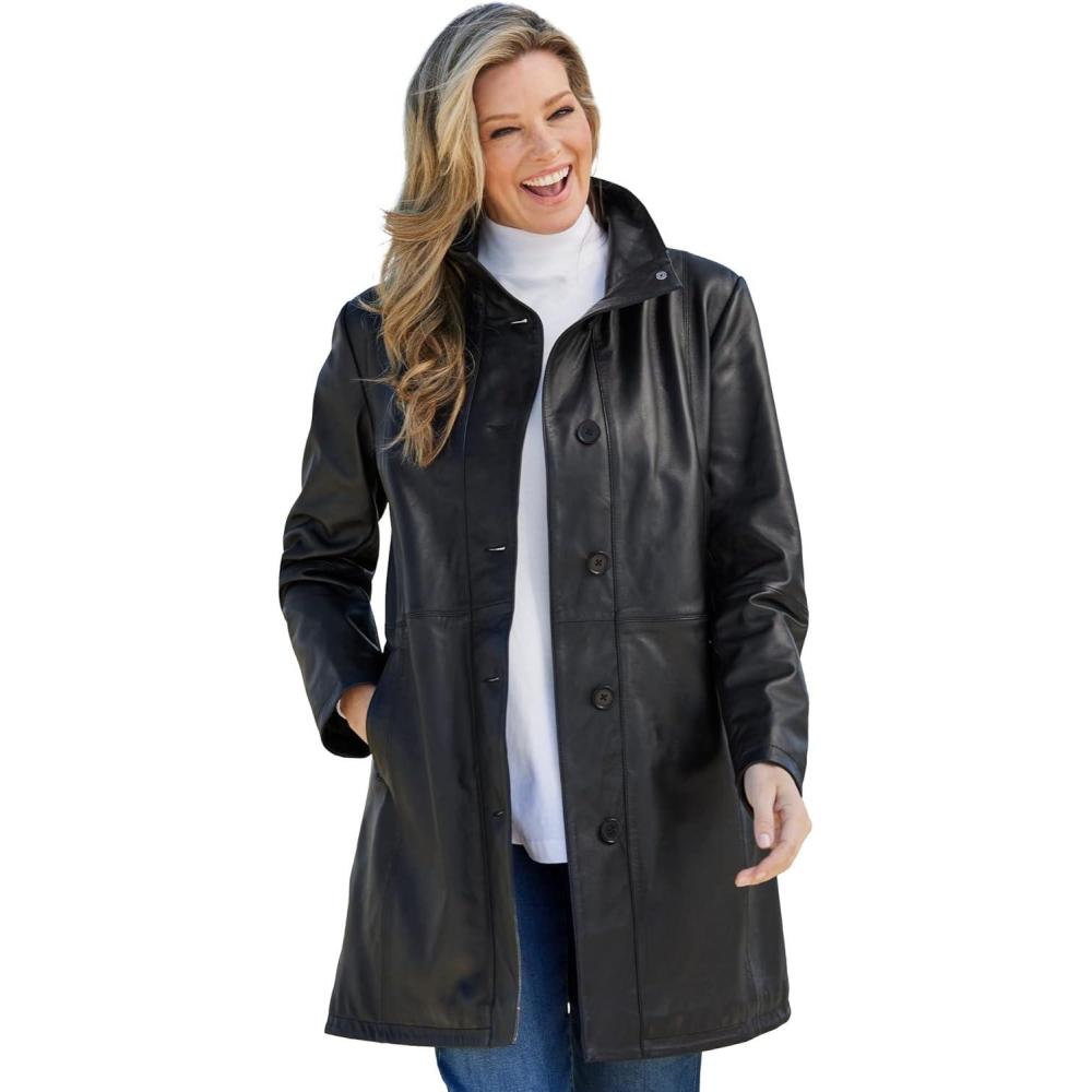 imageWoman Within Plus Size Leather Swing CoatBlack