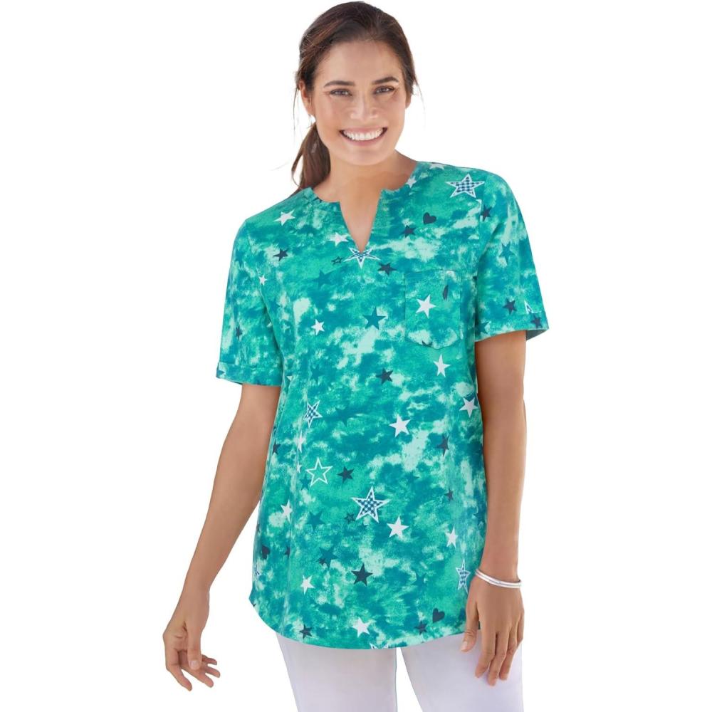 imageWoman Within Plus Size NotchNeck Pocket TeeSeafoam Americana Tie Dye