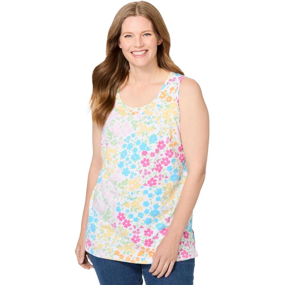 imageWoman Within Plus Size Perfect Printed Scoopneck TankWhite Multi Floral