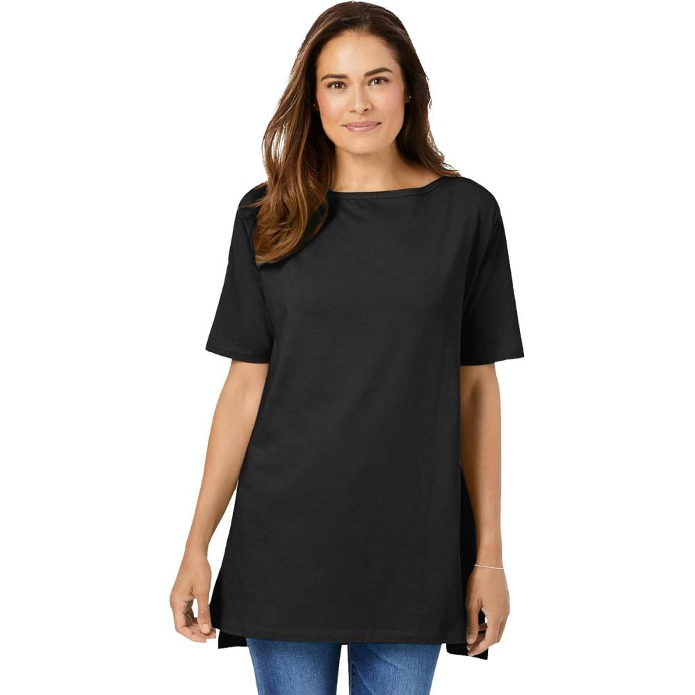 imageWoman Within Plus Size Perfect ShortSleeve Boatneck TunicBlack
