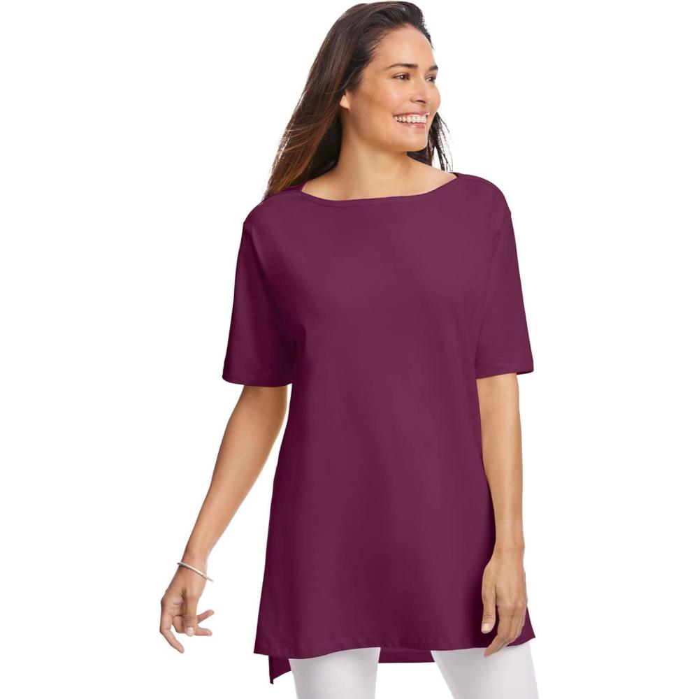 imageWoman Within Plus Size Perfect ShortSleeve Boatneck TunicDeep Claret