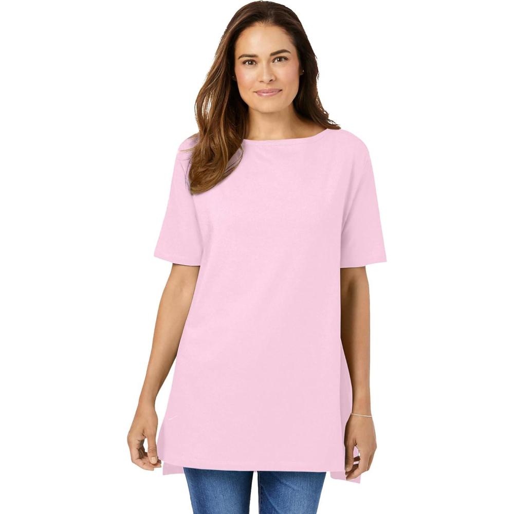 imageWoman Within Plus Size Perfect ShortSleeve Boatneck TunicPink