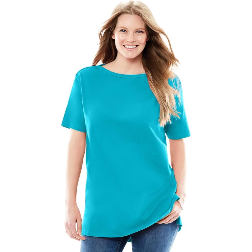 imageWoman Within Plus Size Perfect ShortSleeve Boatneck TunicPretty Turquoise