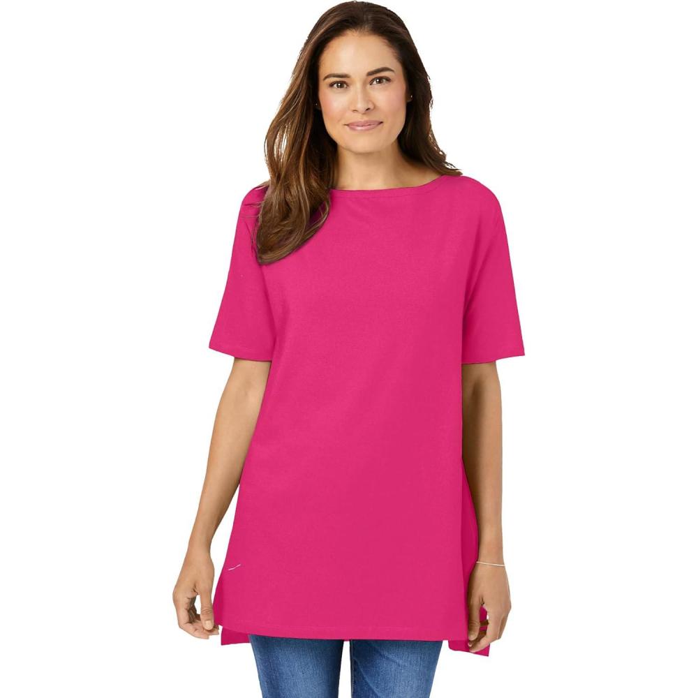 imageWoman Within Plus Size Perfect ShortSleeve Boatneck TunicRaspberry Sorbet