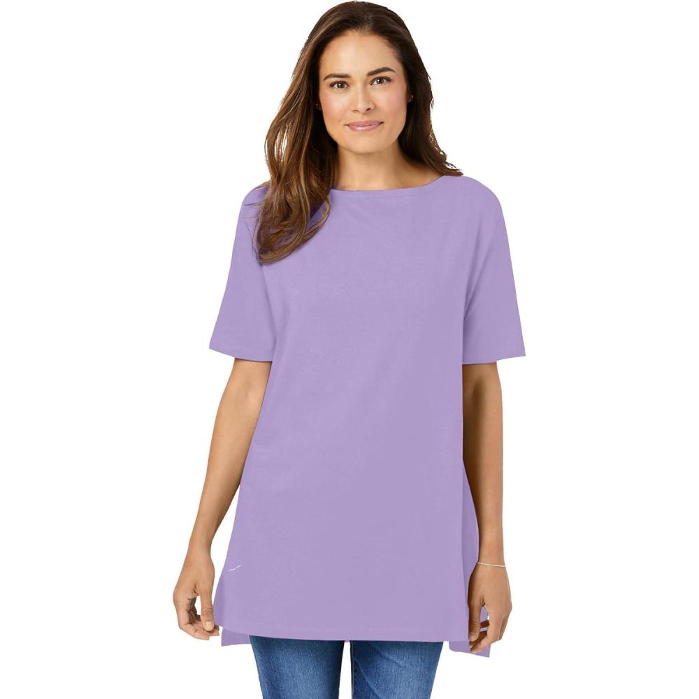 imageWoman Within Plus Size Perfect ShortSleeve Boatneck TunicSoft Iris