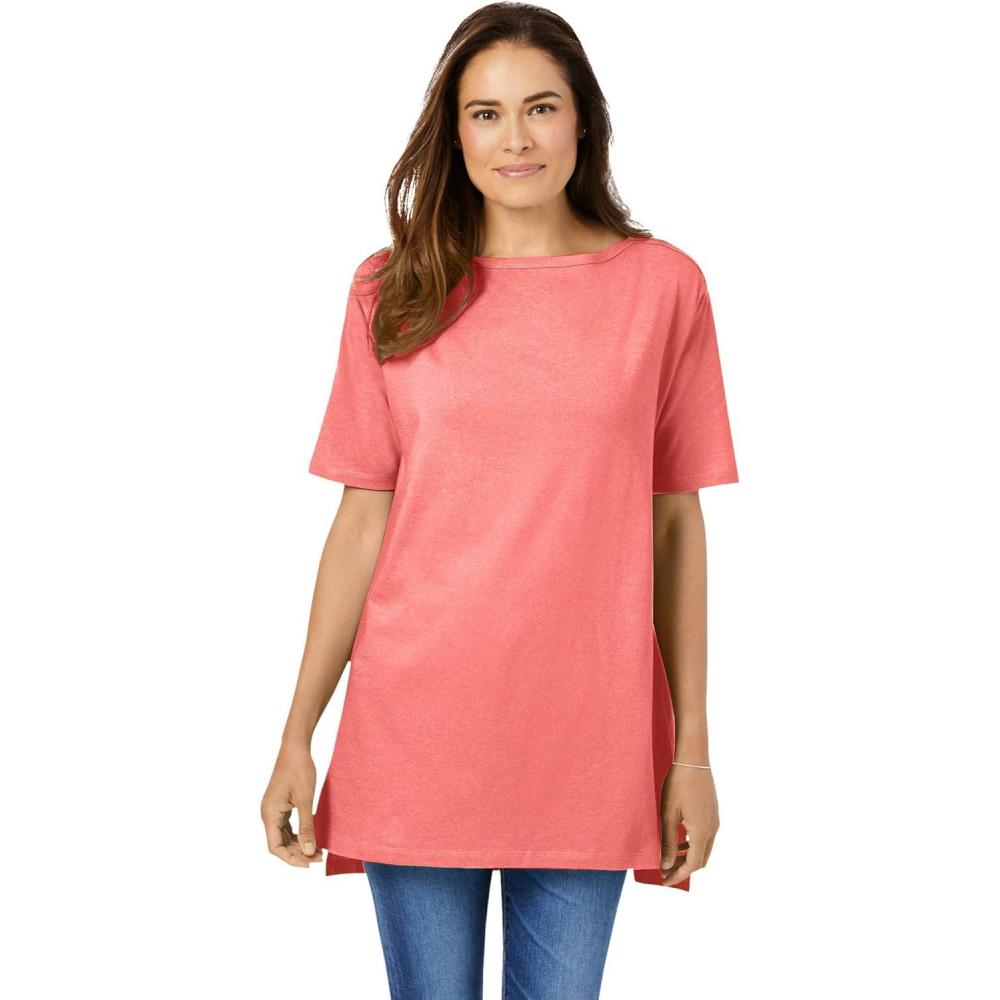 imageWoman Within Plus Size Perfect ShortSleeve Boatneck TunicSweet Coral