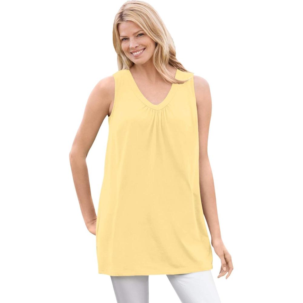 imageWoman Within Plus Size Perfect Sleeveless Shirred VNeck TunicBanana