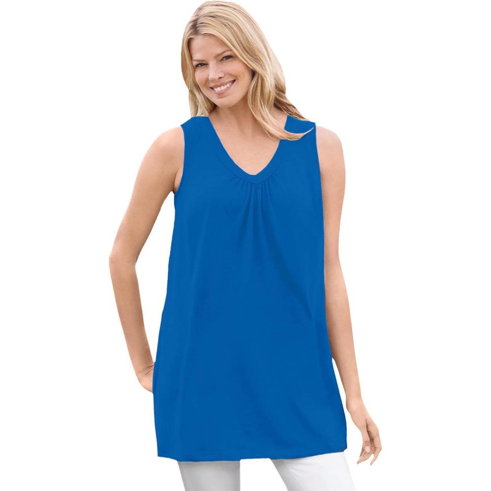 imageWoman Within Plus Size Perfect Sleeveless Shirred VNeck TunicBright Cobalt
