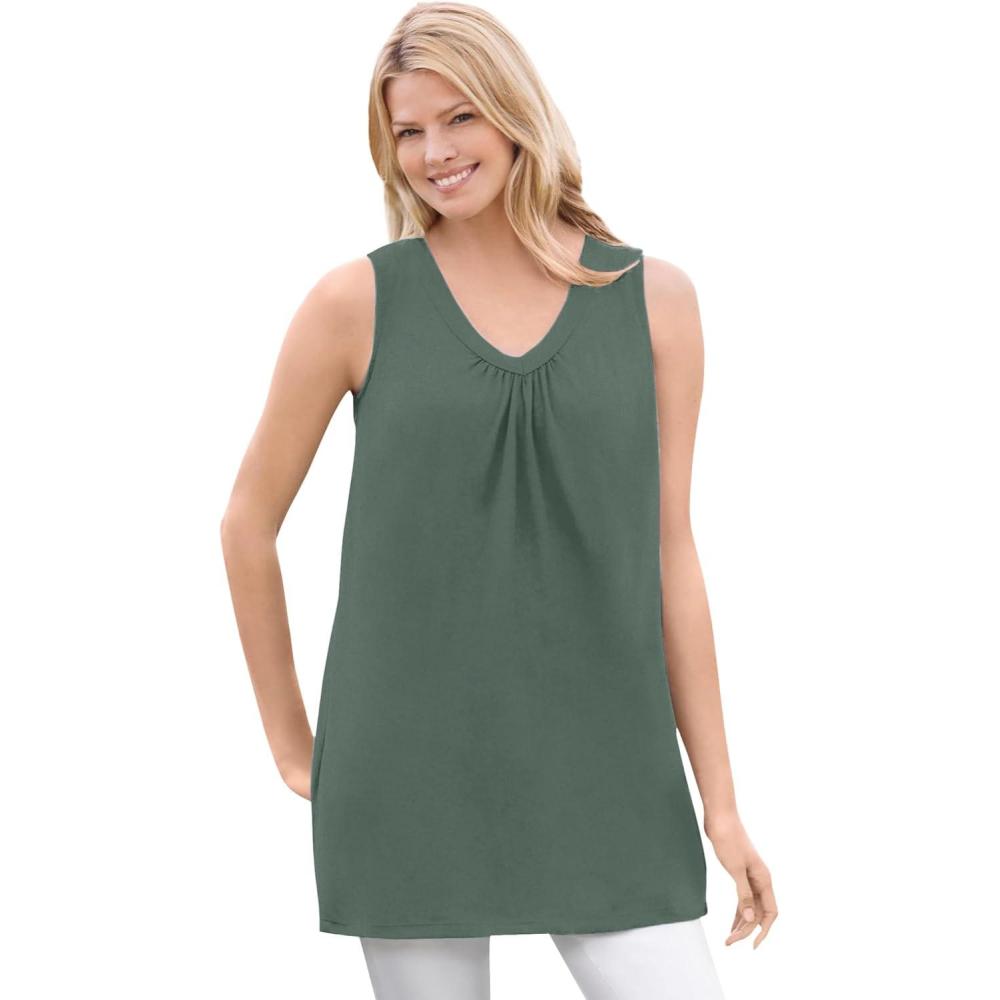 imageWoman Within Plus Size Perfect Sleeveless Shirred VNeck TunicPine