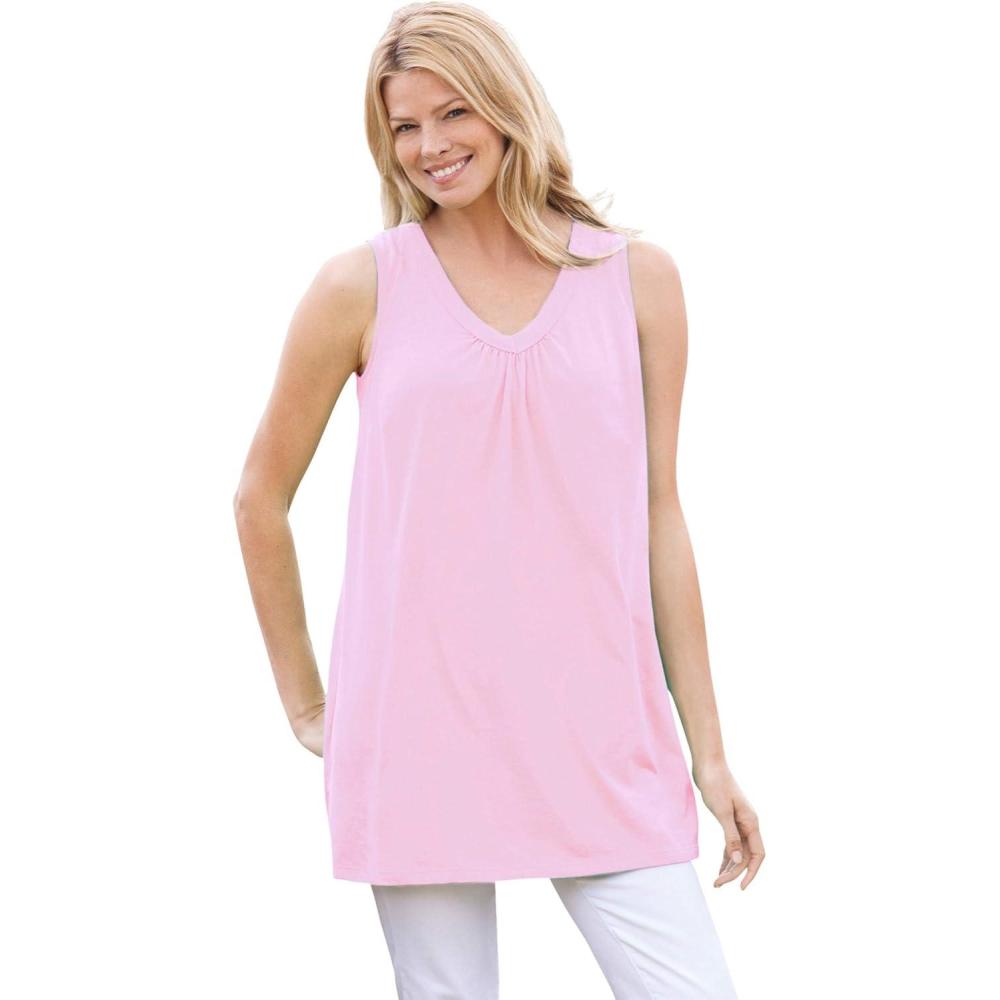 imageWoman Within Plus Size Perfect Sleeveless Shirred VNeck TunicPink