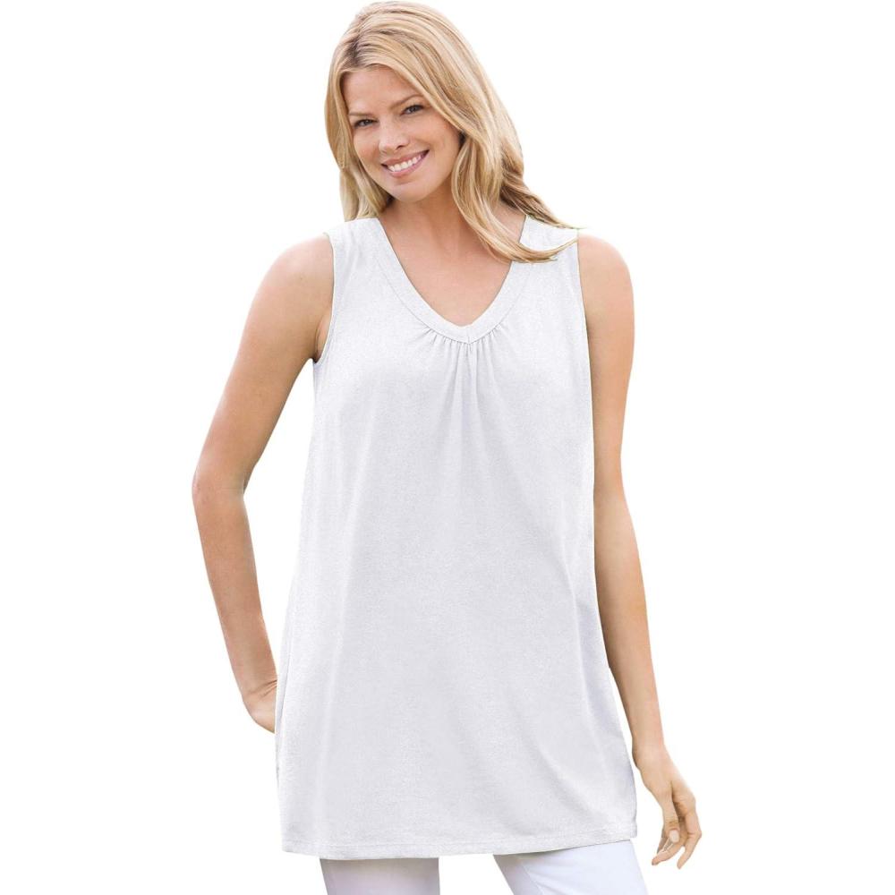 imageWoman Within Plus Size Perfect Sleeveless Shirred VNeck TunicWhite