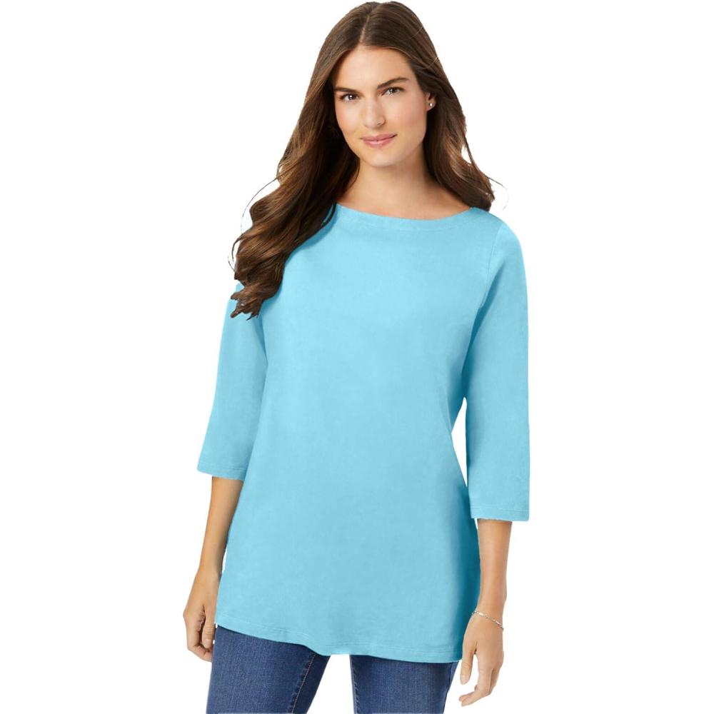 imageWoman Within Plus Size Perfect ThreeQuarter Sleeve Boatneck TeeSeamist Blue
