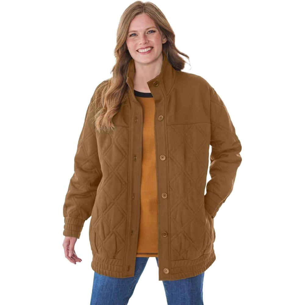 imageWoman Within Plus Size Quilted Easy Fleece JacketToffee