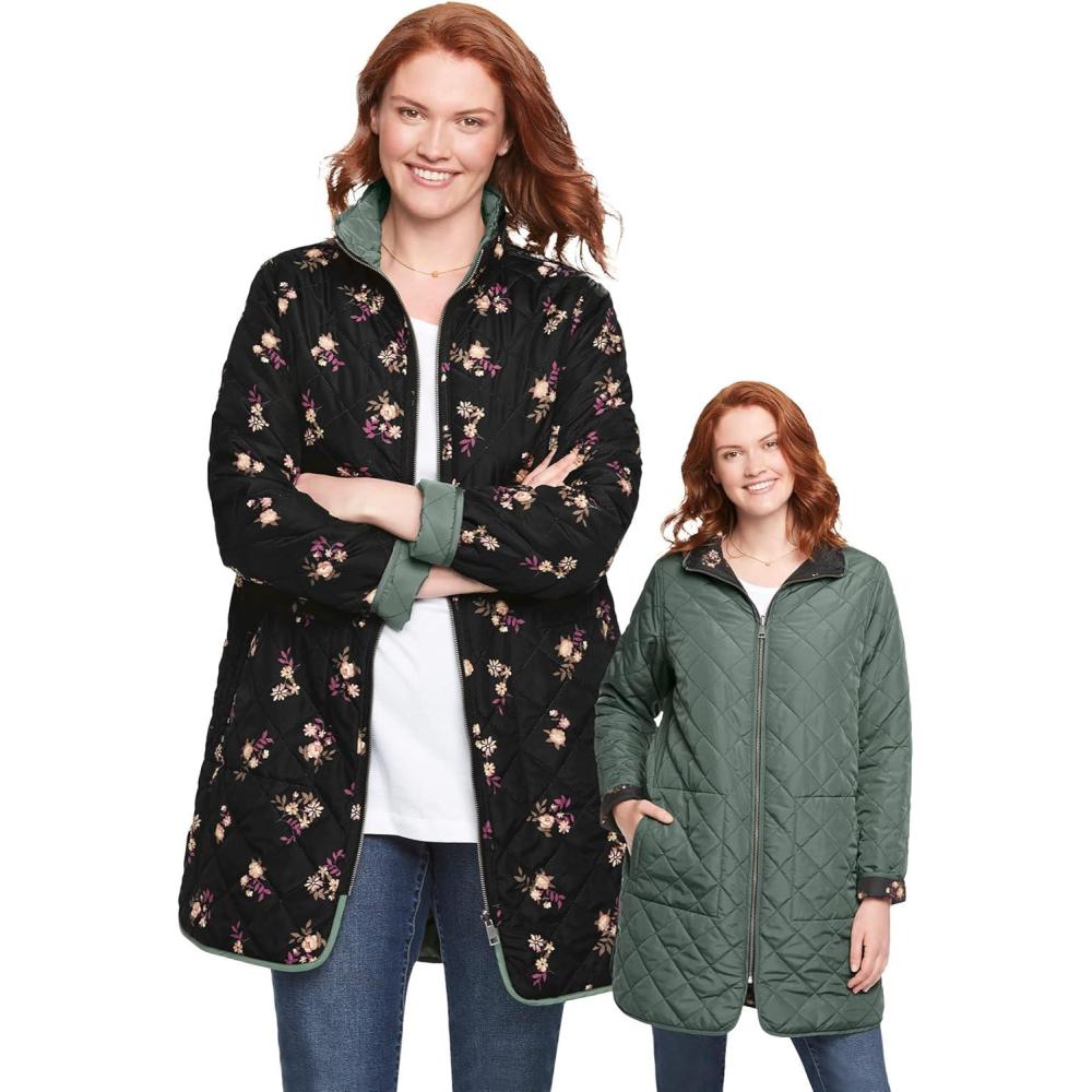 imageWoman Within Plus Size Reversible Quilted Barn JacketPine Black Prairie Floral