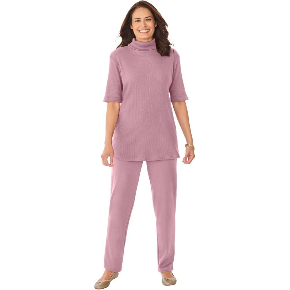 imageWoman Within Plus Size Ribbed Short Sleeve TurtleneckDusty Pink