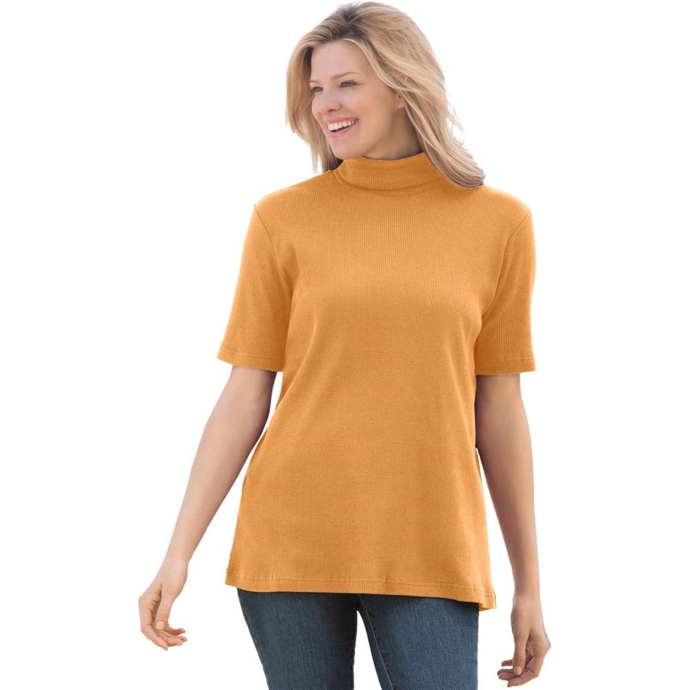 imageWoman Within Plus Size Ribbed Short Sleeve TurtleneckHoney Glaze