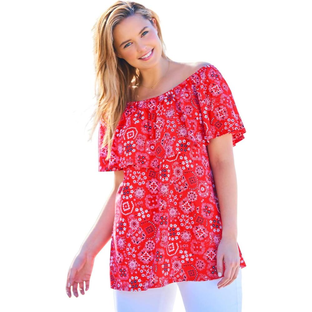 imageWoman Within Plus Size Ruffle TeeVivid Red Bandana