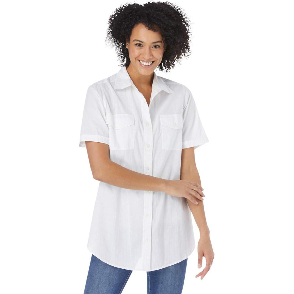 imageWoman Within Plus Size ShortSleeve Cotton CampshirtWhite