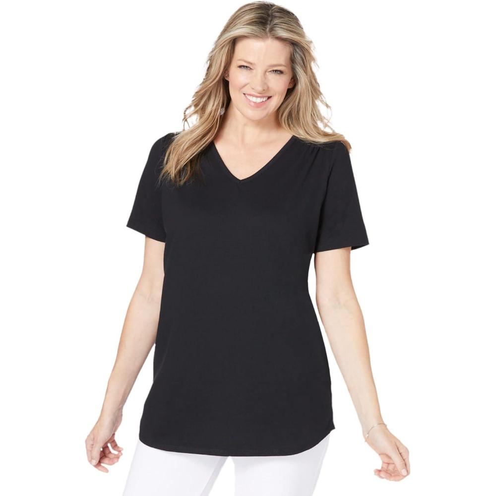 imageWoman Within Plus Size ShortSleeve VNeck Shirred TeeBlack