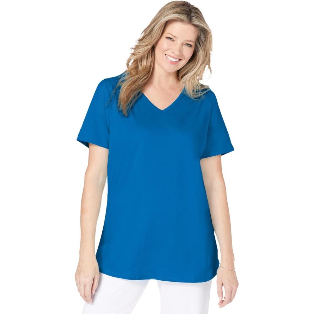 imageWoman Within Plus Size ShortSleeve VNeck Shirred TeeBright Cobalt