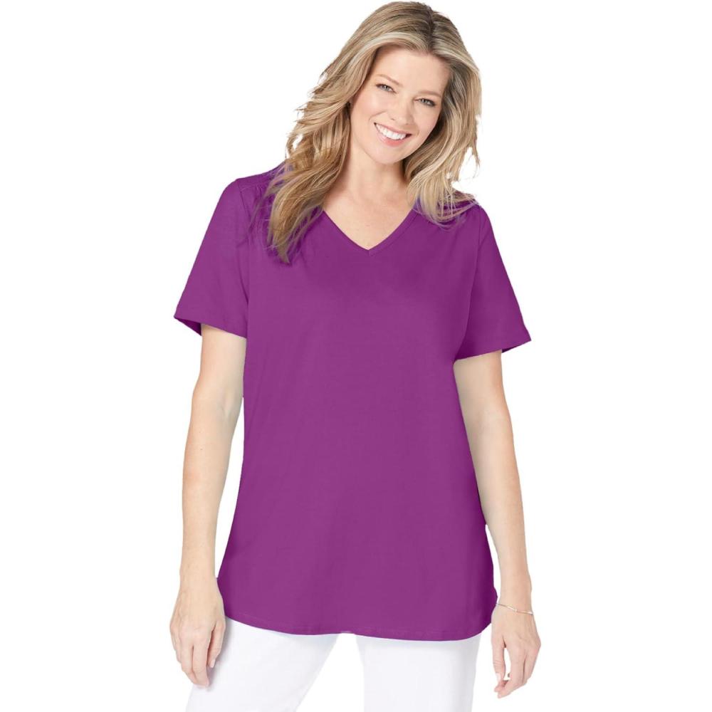 imageWoman Within Plus Size ShortSleeve VNeck Shirred TeePurple Magenta