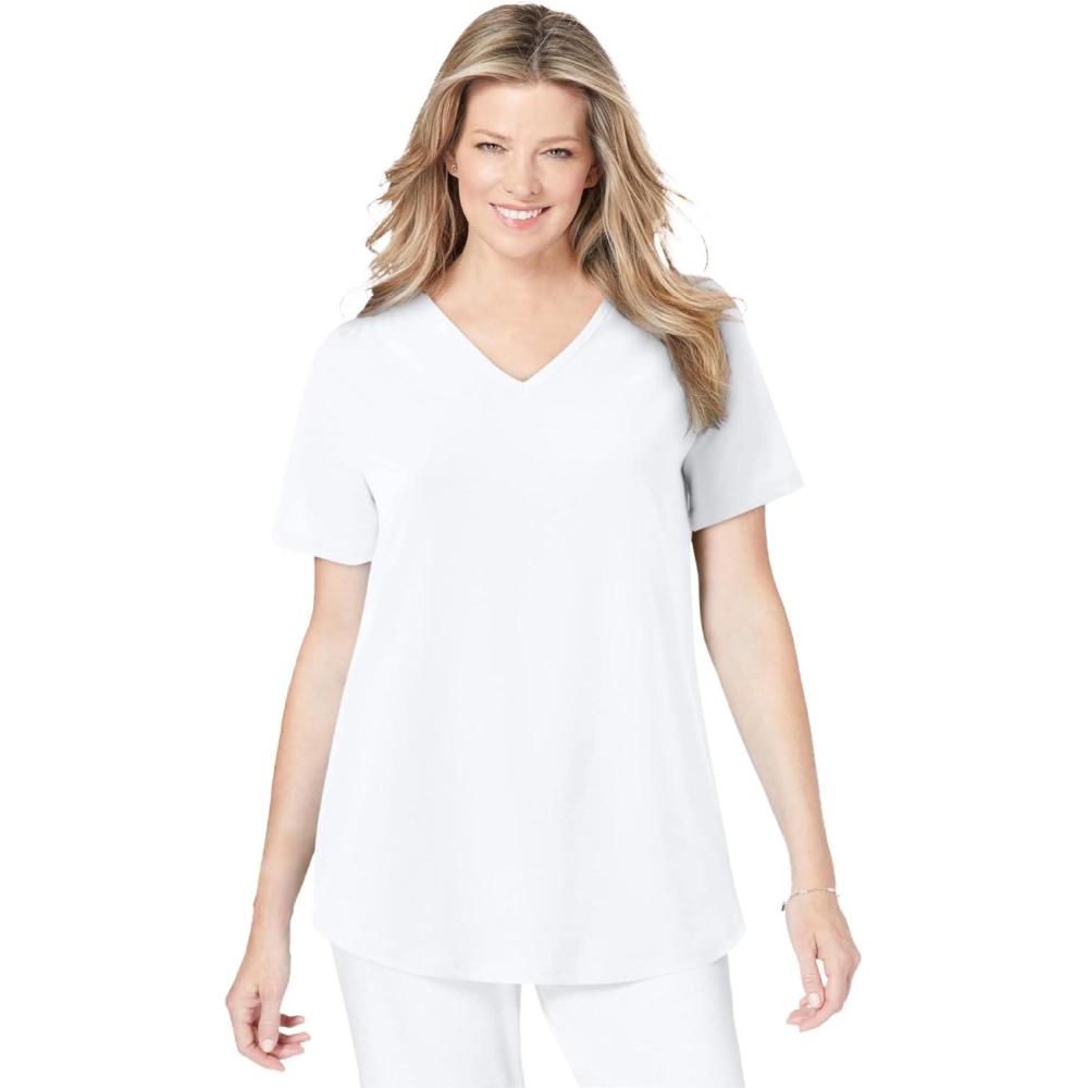 imageWoman Within Plus Size ShortSleeve VNeck Shirred TeeWhite