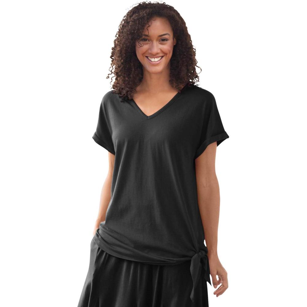 imageWoman Within Plus Size Side Tie Knit TeeBlack