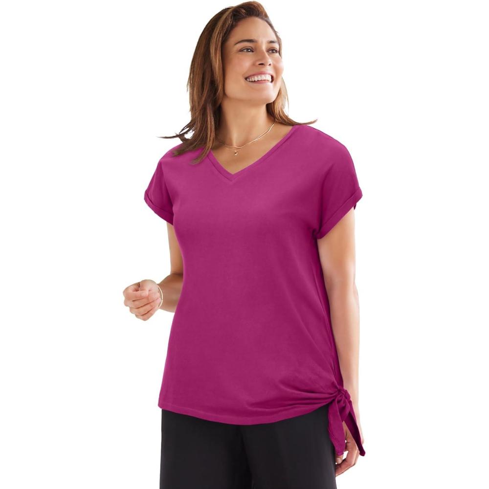 imageWoman Within Plus Size Side Tie Knit TeeRaspberry
