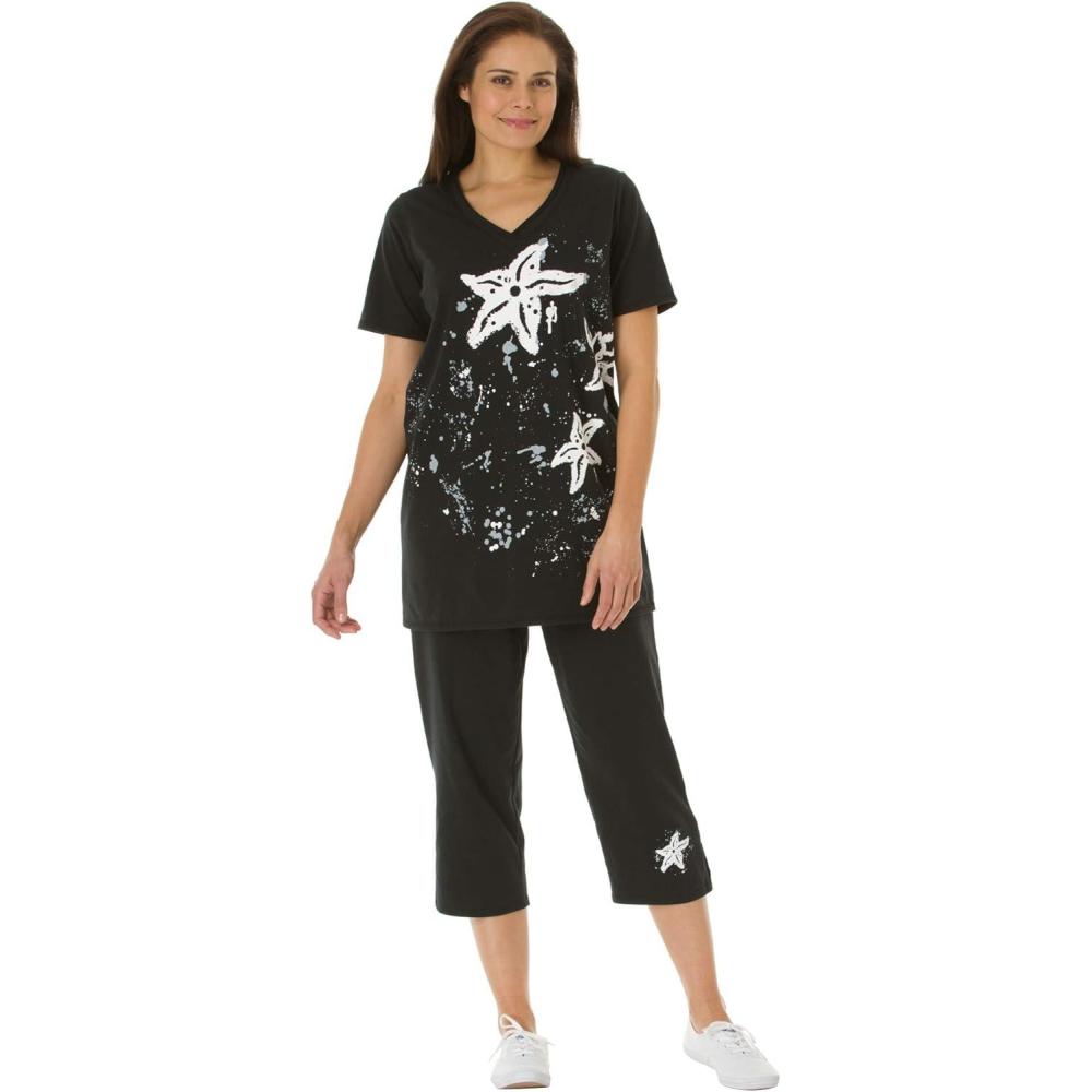 imageWoman Within Plus Size Starfish Tee and Capri SetBlack Starfish