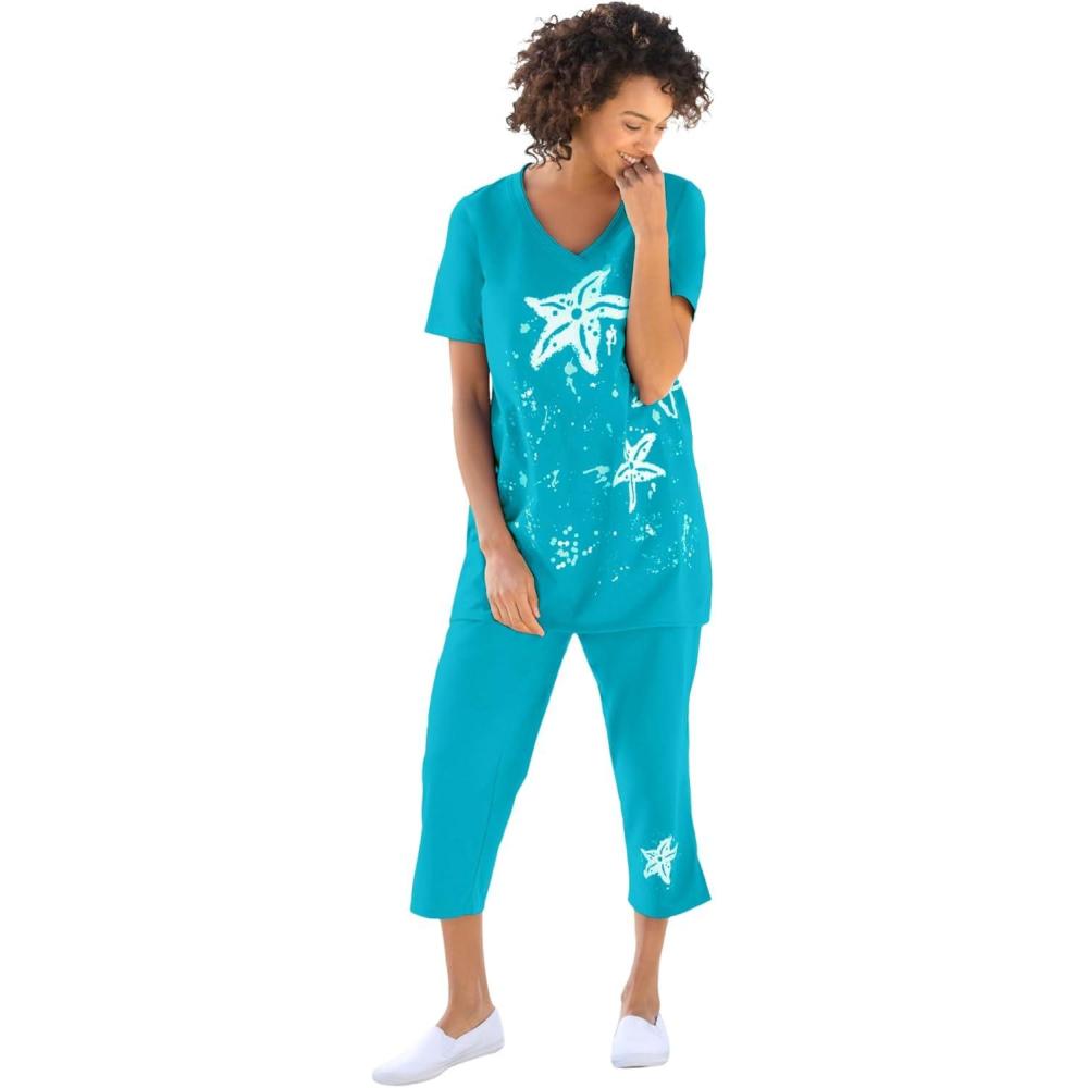 imageWoman Within Plus Size Starfish Tee and Capri SetPretty Turquoise Starfish