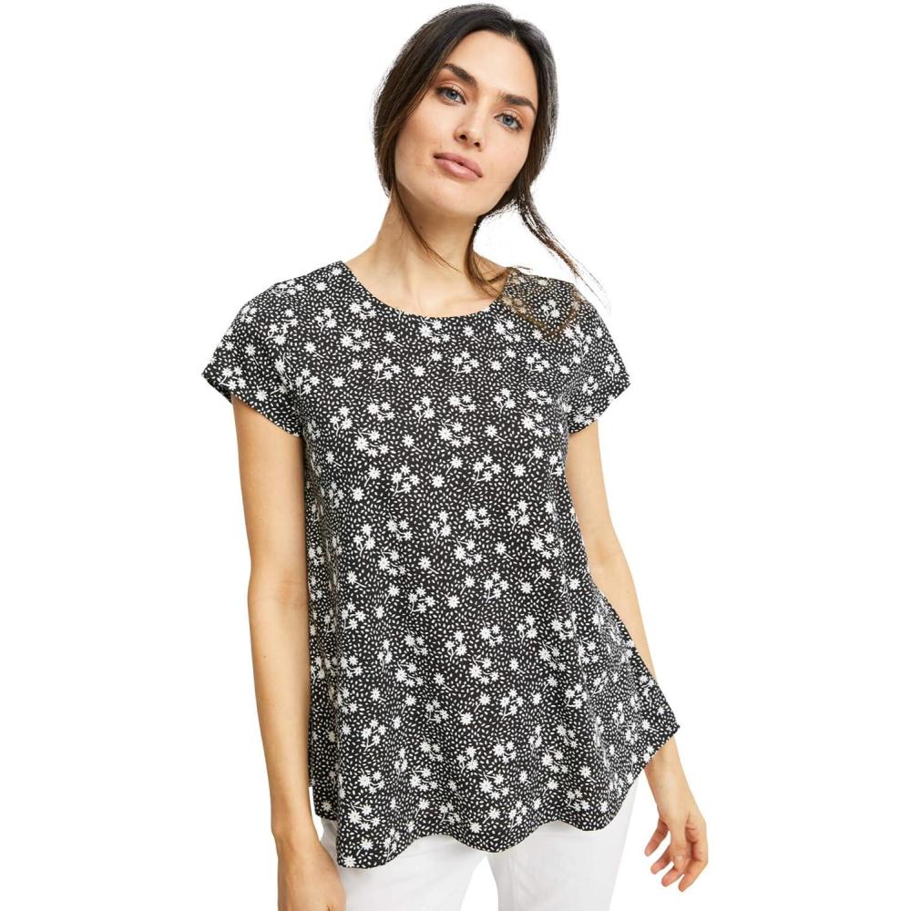 imageellos Plus Size Trapeze Knit TeeBlack White Ditsy Floral