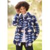 Woman Within Plus Size Berber Shirt Jacket Long Oversized Fuzzy Fleece Shacket(Evening Blue Aztec)