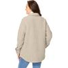 Woman Within Plus Size Berber Shirt Jacket Long Oversized Fuzzy Fleece Shacket(Natural Khaki)