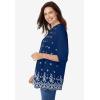 Woman Within Plus Size Embroidered Pintuck Tunic(Evening Blue Eyelet Embroidery)